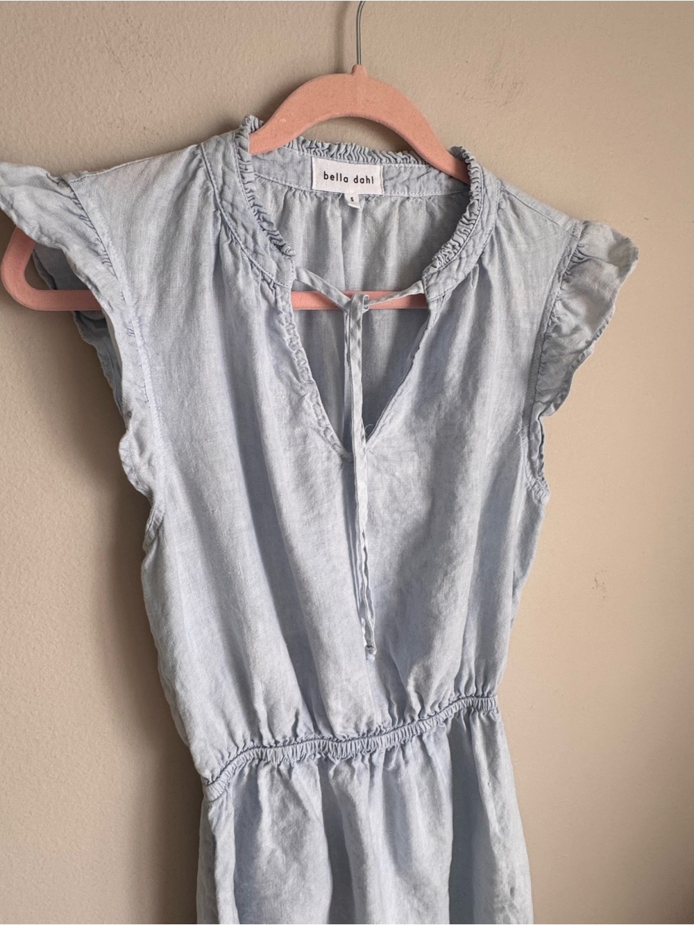 Bella Dahl 100% Linen Ruffle Hem Mini Dress Light Blue Size S - Picture 10 of 12